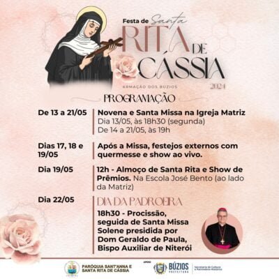 Imperdível: Festividades em homenagem a Santa Rita de Cássia agitam Búzios neste fim de semana!