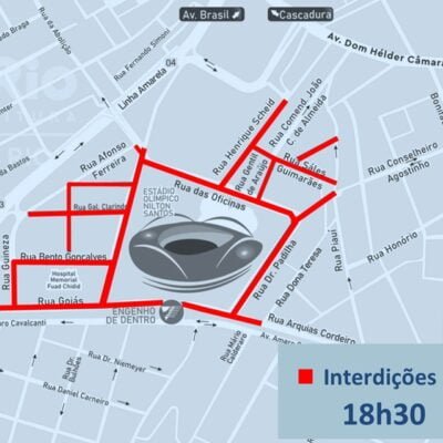 Esquema de trânsito CET-Rio para Botafogo x São Paulo: quarta-feira (18/9) – Centro de Operações RJ.