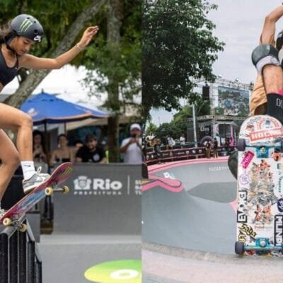 Skate: Jovens talentos brasileiros Rayssa Leal e Augusto Akio brilham em evento internacional.