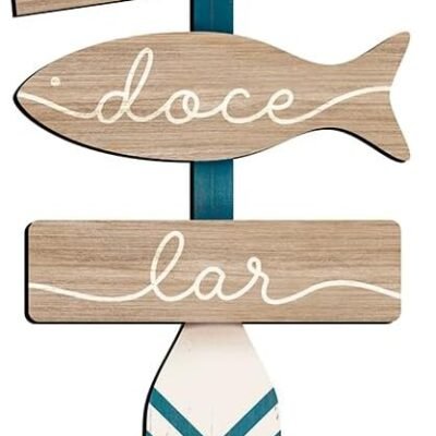 Placa Decorativa Em Mdf – Mar Doce Lar – 18x43cm Praia Verão