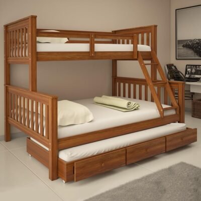 Treliche Com Cama Casal e Solteiro Gavetas De Madeira Exclusivo Woodstore (Castanho)