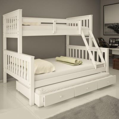 Treliche Com Cama Casal e Solteiro Gavetas De Madeira Exclusivo Woodstore (Branco)