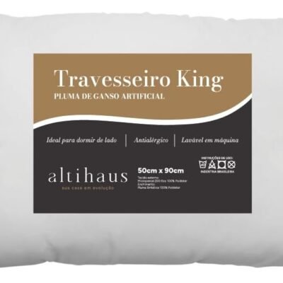 Travesseiro King Grande, Extra Conforto, 50x90cm, 200 Fios, Altihaus, Toque Acetinado e Suave, Lavável em Máquina