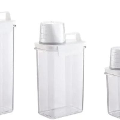 Kit 3 Potes com Copo Medidor Tampa Hermética Armazenamento