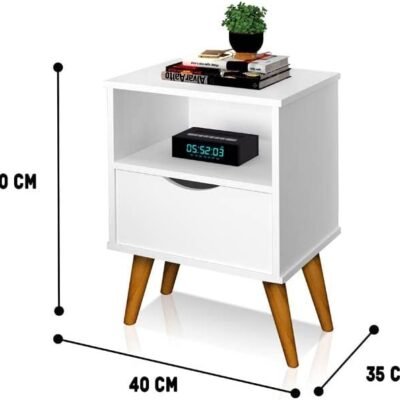 Mesa De Cabeceira 1 mesa Estilo Retrô Pés Em Madeira Maciça Grécia Branco