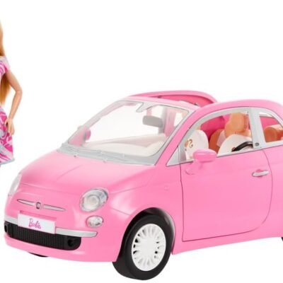 Barbie, Veículo para Boneca Fiat Rosa com 1 Boneca e Acessórios, Para crianças a partir de 3 anos