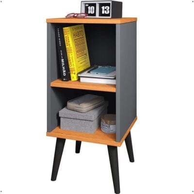 Mesa Cabeceira Charme Apoio Lateral Cama Box Criado Organizador Pequeno Nicho Pé Palito Decoração Quarto Solteiro (Cinza/Cinamomo)