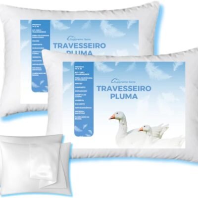 Kit 2 Travesseiro Pluma de Ganso em Espuma Travesseiro Firme Descanso 70x50cm Anti Alergico Conforto + FRONHA DE CETIM linda Anti frizz