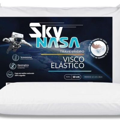 NAP Travesseiro Nasa Sky Viscoelástico Altura 10cm Densidade D40 Premium Capa 100% algodão, Branco, para fronhas 50x70cm