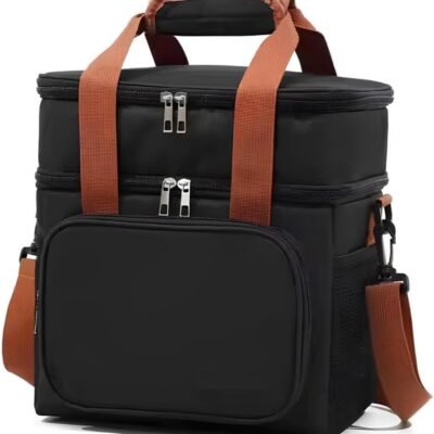 Bolsa Térmica com Alça Transversal, Espaçosa e Impermeável – 2 Compartimentos para Organização e Conservação Térmica | Ideal para Viagens, Trabalho, Lanches e Bebidas Quentes ou Frias (Preto)