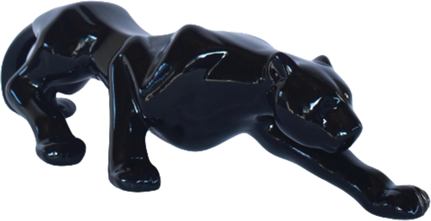 Estatueta Pantera Negra Onça Jaguar em Cerâmica Decoração 63cm