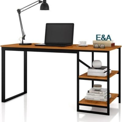 Mesa Home Office C/prateleiras De Metal E&A – Preto/Canela