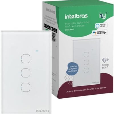 Interruptor Touch Inteligente Compatível Com Alexa Com 3 Teclas EWS 1003 Branco Intelbras