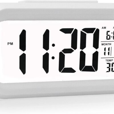 Relógio Despertador de Mesa Digital Inteligente com Luz de Fundo, Sensor de Temperatura, 8 Alarmes, Timer e Calendário – Compacto, Moderno Despertador Digital Cabeceira ou Relógio de Mesa (Branco)