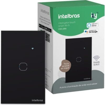 Interruptor Touch Inteligente Compatível com Alexa Com 1 Tecla Compatível com Alexa EWS 1001 Preto Intelbras