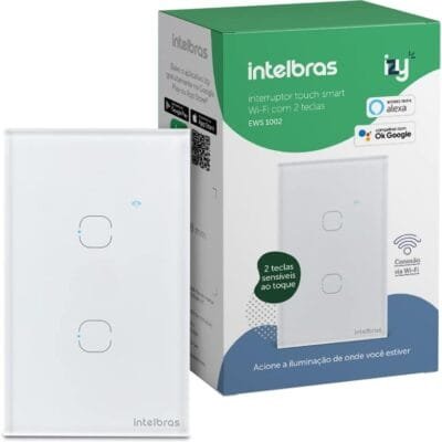 Interruptor Touch Inteligente Compatível Com Alexa Com 2 Teclas EWS 1002 Branco Intelbras