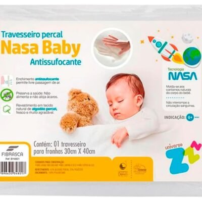 Travesseiro para Bebê Nasa Anti sufocante 6+ – Capa removível em Percal 180 frios – P/fronhas 30x40cm – Fibrasca