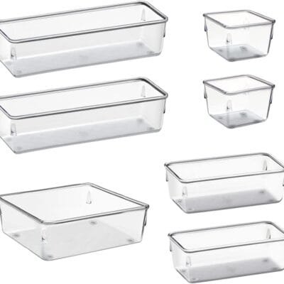 Organizador Modular Acrimet para Gavetas, Bancadas e Armários, Plástico Transparente, Kit com 7 Potes Sortidos