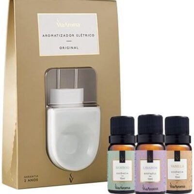 Kit Aromatizador Elétrico Original mais 3 Essências Via Aroma – Bamboo, Lavanda e Vanilla