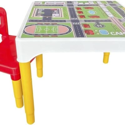 Conjunto Mesa Mesinha Infantil Com 1 Cadeira Escolar Plástica Camaleão (Cidade)