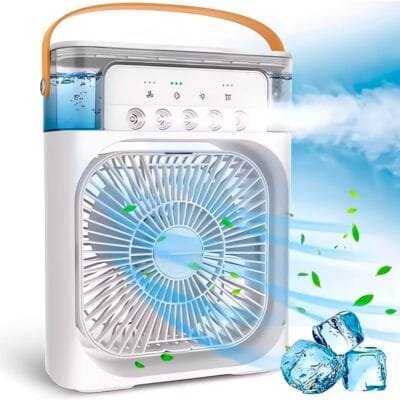 Ventilador Portátil de Mesa Mini Ar Condicionado Umidificador Climatizador Água e Gelo Mini Pulverizador 3 Velocidades Luz Led Refrigerador de Ar (BRANCO)