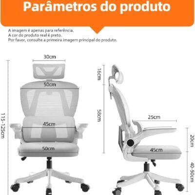 Cadeira de escritório ergonômica, cadeira de jogos de computador com encosto alto, confortável, grande e alta, cadeira de escritório em casa com suporte lombar, cadeira reclinável de malha (Preto)