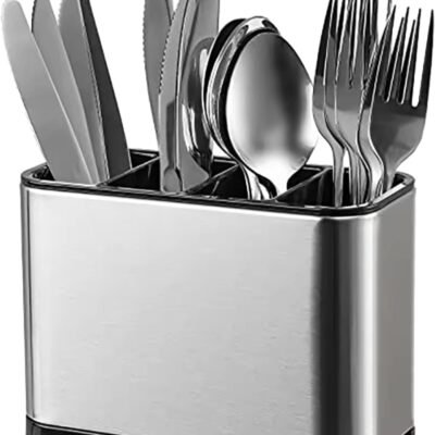 Escorredor Porta Talheres de Inox com 4 Divisórias Organizador de Utensílios Compacto Com Drenagem De Água Aço Inoxidável Premium