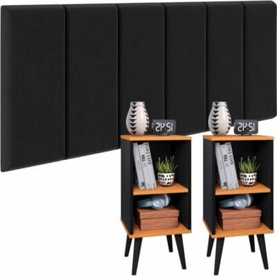 Conjunto Cabeceira Cama Casal 1,40 Com Mesa de cabeceira Quarto Luxo (Preto – Preto/Cinamomo)