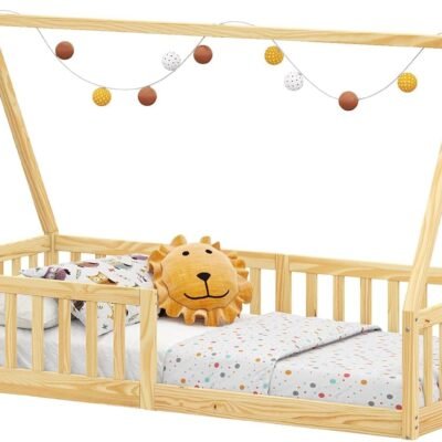 IDIMEX Cama Infantil Montessoriana Solteiro Madeira Casinha de Chão Nicolas Natural