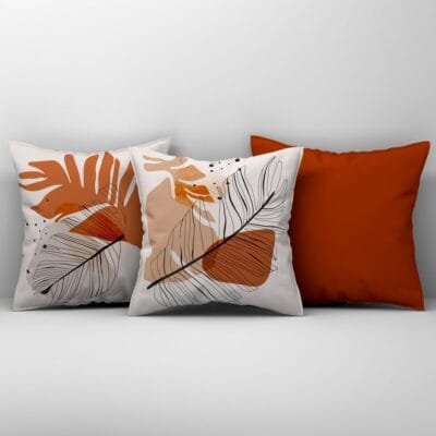 Kit Trio de Almofadas Cheias Estampadas em Veludo Suede 45cm x 45cm Enchimento em Refil Silicone – Decoração para Sala Sofá Quarto Jogo Conjunto 3 Peças Decorativas (Terracota)