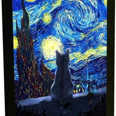 Quadro Decorativo Gato Noite Estrelada Van Gogh Arte