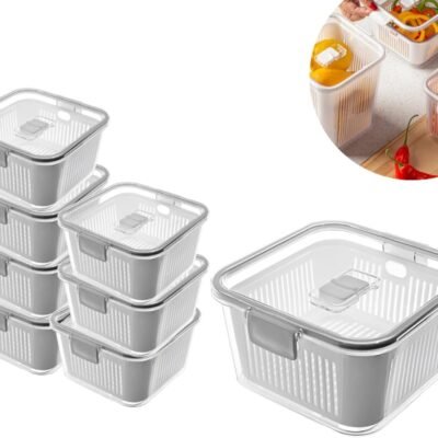 KIT 8 Organizador de Geladeira Armário Cozinha, Caixas Plásticas Acrílicas para Legumes, Frutas, Saladas, Livre de BPA 1,36L