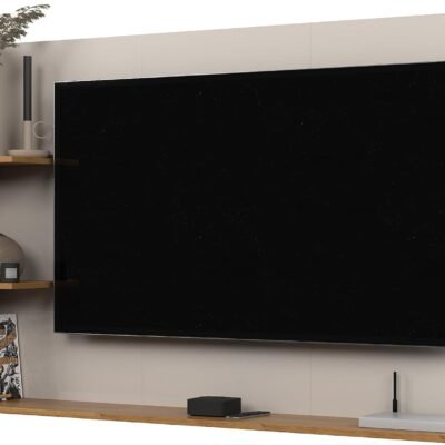 Painel Para TV 50 Polegadas Sala/Quarto Nicho Prateleira Berlim (OffWhite/Nature)