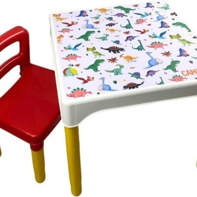 Conjunto Mesa Mesinha Infantil Com 1 Cadeira Escolar Plástica Camaleão (Dino)