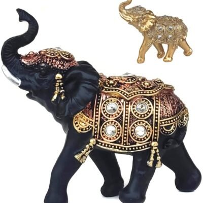 Elefante Decorativo Em Resina Indiano Sabedoria Sorte (J100preto)