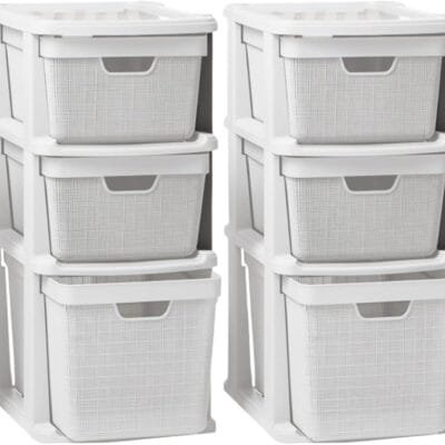 Kit 2 Gaveteiro Organizador Grande de Chão 15 Litros com 3 Gavetas em Plástico Juta (2 Branco)