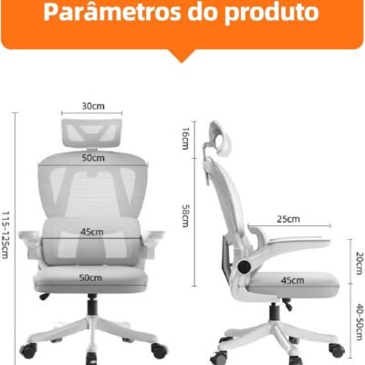 Cadeira de escritório ergonômica, cadeira de jogos de computador com encosto alto, confortável, grande e alta, cadeira de escritório em casa com suporte lombar, cadeira reclinável de malha (Cinza)