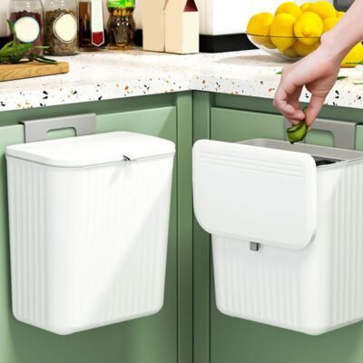 Lixeira Pendurável para Cozinha – Lixeira Compacta para Pia com Suporte Adesivo e Vedação Anti-Odor, Perfeita para Armário de Cozinha ou Porta de Pia – Ideal para Compostagem e Organização Fácil