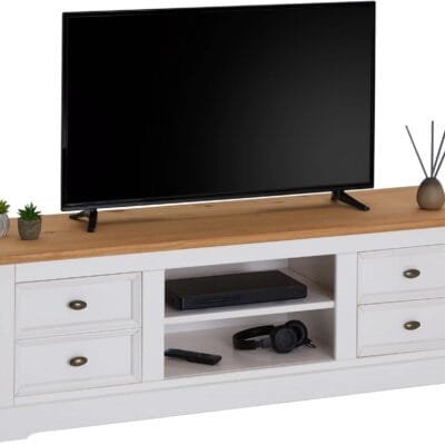 Rack TV Bancada 55 Polegadas Madeira Maciça 4 Gavetas 2 Nichos Kent