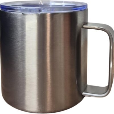 CABE MAIS Caneca Térmica c/Alça 450ml c/Tampa Acrilica Antivazamento – Isolamento a Vácuo c/Parede Dupla, Bebidas Quentes Frias por Horas, Design Compacto Portátil, Acabamento Fosco (Cor Aço Inox)