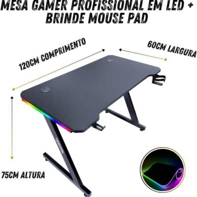 Mesa Gamer Escrivaninha Iluminação Rgb