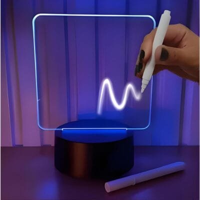 Luminária Lousa Mágica LED 7 Cores 3D Efeito de Luzes Vibrantes Para Decoração Coloridas Para Escrever 14x18cm – Base Preto