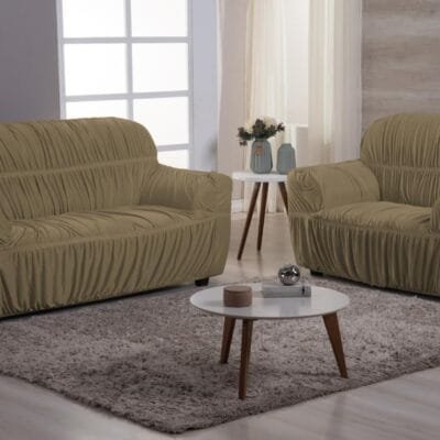 Capa de Sofá Spandex Malha Gel Elasticada com 21 Elásticos – Sofá Comum ou Retrátil – Encaixe Perfeito (Avelã, Kit 2 e 3 Lugares)