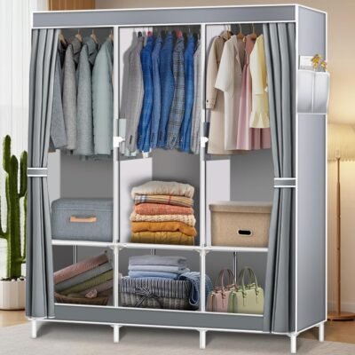 Guarda Roupa Dobrável Cinza, Guarda Roupa Portatil, Guarda Roupa Dobravel Organizador, Roupeiro Dobravel, Armário Organizador de Roupas 3 Portas, Guarda Roupa Dobrável Armário Organizador