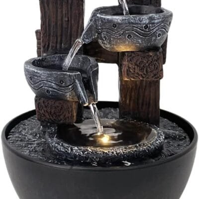 Fonte de Mesa Decorativa Stone Brown com LED – Fonte Cascata de Água. Um toque moderno e relaxante para decoração do seu ambiente