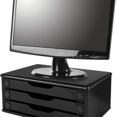 Souza & Cia, Suporte de Monitor 3 Gavetas, Mdf Black Piano – (Ref: 3347)