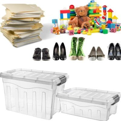 Caixas Organizadoras Multiuso Transparentes com Tampa, 20L e 11L, Conjunto de 2