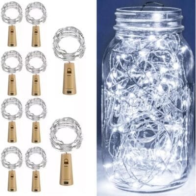 Kit Luzes Para Garrafas De Vinho, Luzes De Fada, Cortiça Branco Quente e Frio Decoração para Sala Quarto Casamento (Branco Frio, 10)