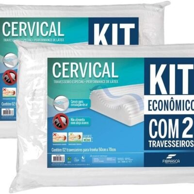 Kit 2 peças Travesseiro Cervical Ortopédico, 50x70cm, Fibrasca, BRANCO