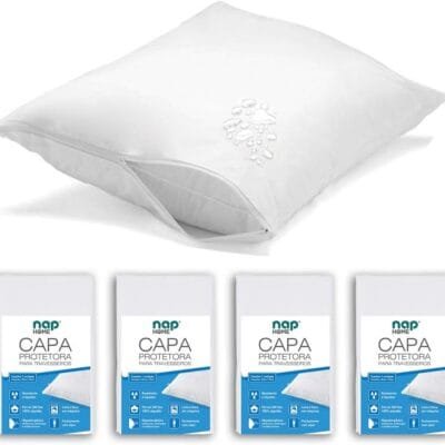 Kit 4 Capas de Travesseiro Nap Home Impermeável – Não faz ruído – 200 Fios 50x70cm Branco